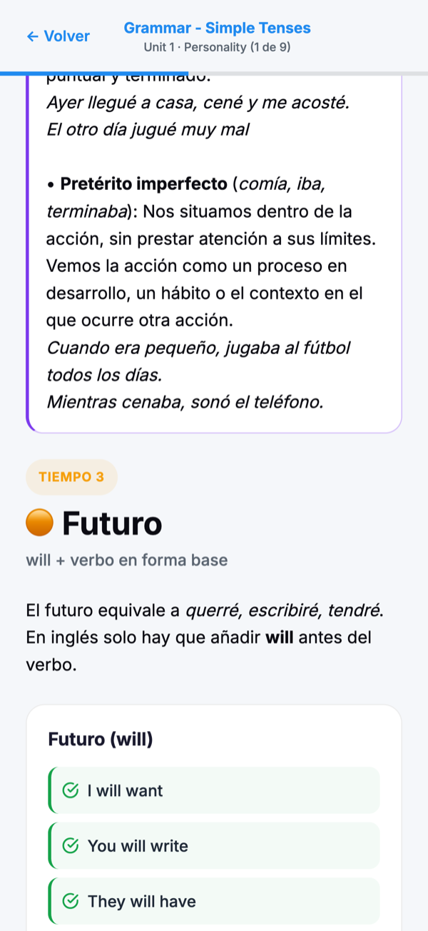 Lección interactiva de gramática